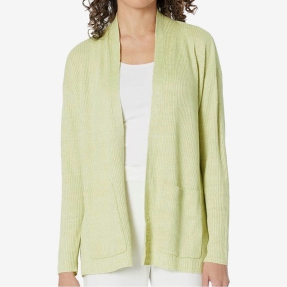Eileen Fisher Cardigan Organic Linen Delave High Collar Sweater in Canary small - Picture 1 of 6